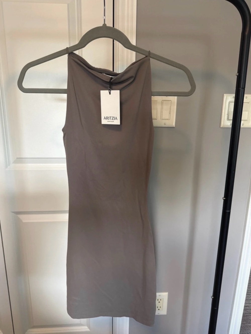 Aritzia Taupe Sleeveless Midi Bodycon Dress